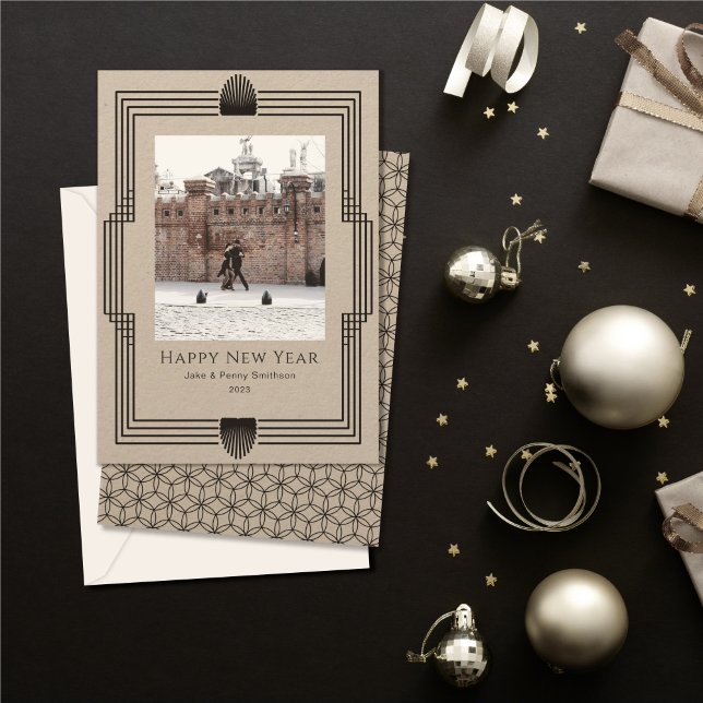 New Year Photo Deco Kraft Black Holiday Card (Creator Uploaded)