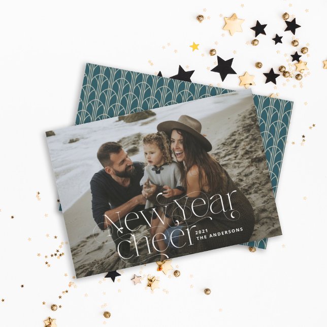 New year Photo elegant Art Deco typography modern Holiday Card (Creator Uploaded)