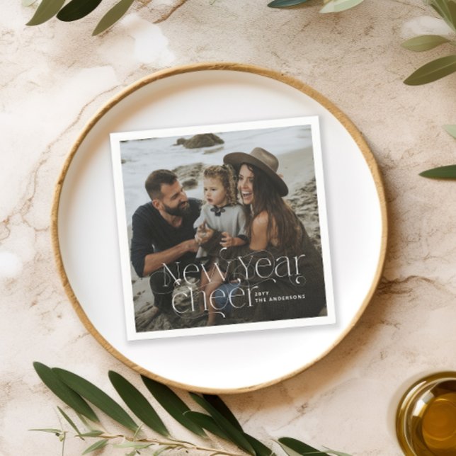 New year Photo elegant Art Deco typography modern Napkin (Creator Uploaded)