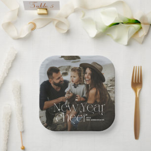 New year Photo elegant Art Deco typography modern Paper Plate