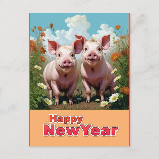 new year pigs postcard (Front)