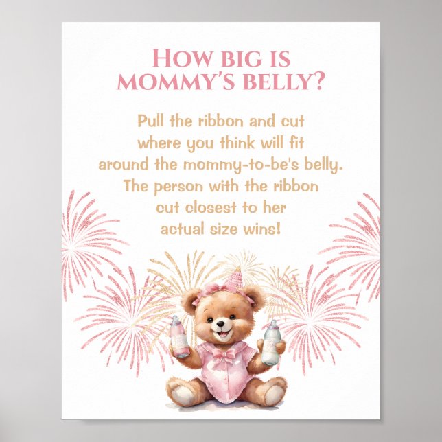 New Year Pink Baby Shower How Big Is Mummy's Belly Poster (Front)