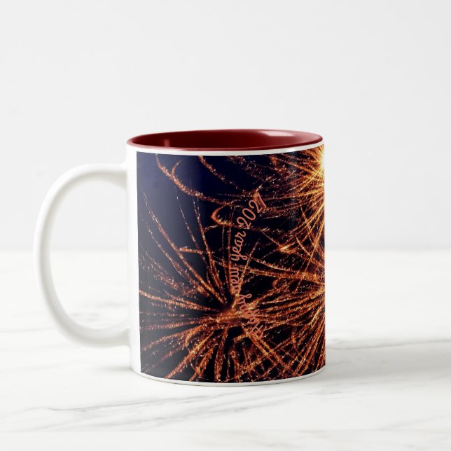 New year pink colour Two-Tone coffee mug (Left)