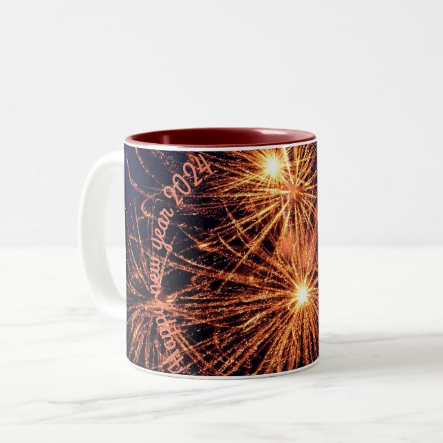 New year pink colour Two-Tone coffee mug (Front Left)