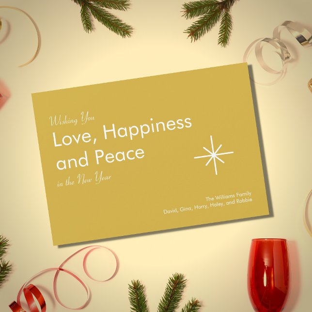 New Year Retro Gold Love Peace Holiday Card (Creator Uploaded)
