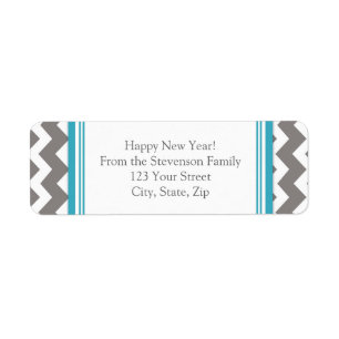 New Year Return Address Labels Grey Chevron