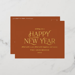 New year rust elegant minimal modern traditional foil holiday postcard