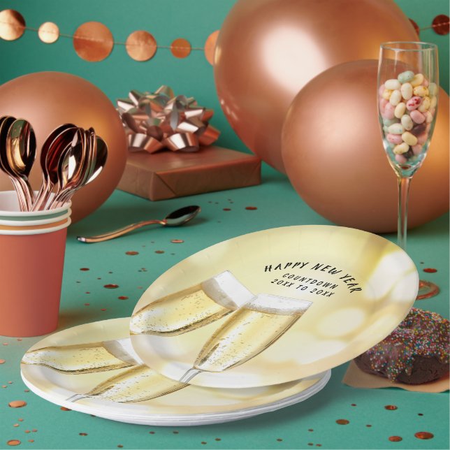 New Year’s Eve & Day Toast Celebration Party Paper Plate (Multi)