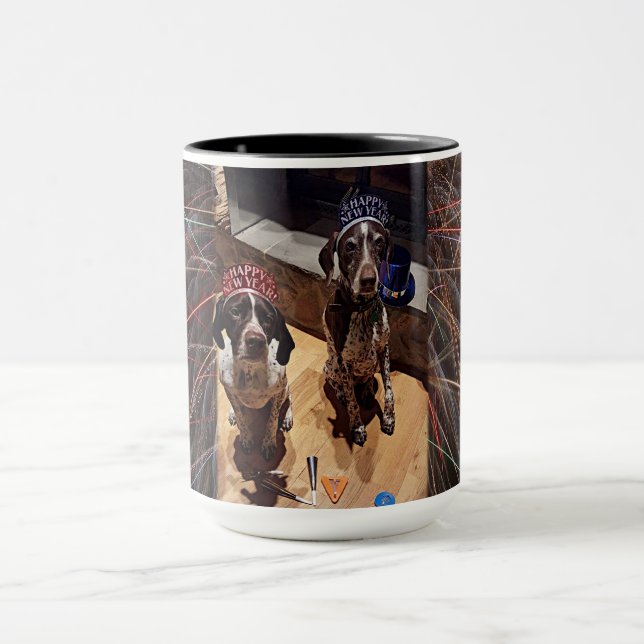 New Year’s Eve Party Dogs Fireworks Combo Mug (Center)