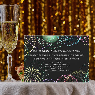 New Year’s Eve Party Fireworks in Black Sky, ZRP Invitation