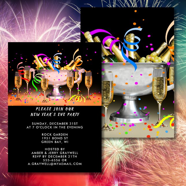 New Year’s Eve Party Spirits Black Background Invitation (New Year’s Eve Party Spirits Black Background Invitation)
