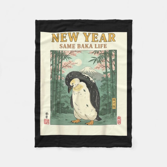 New Year Same Baka Life Penguin New Year 2026 Reso Fleece Blanket (Front)