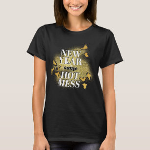 New Year Same Hot Mess Funny Gold Glitter Leopard T-Shirt