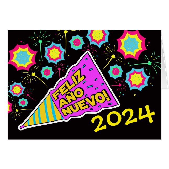 New Year Spanish Add Date Bright Colourful Design (Front Horizontal)