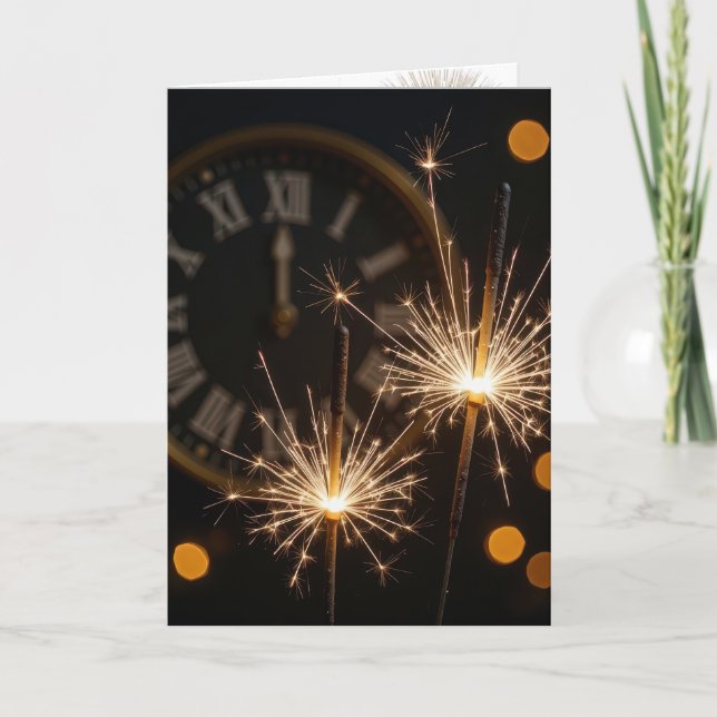 New Year Sparklers On a Midnight Clock Card (Front)