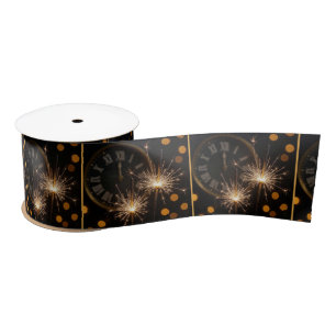 New Year Sparklers On a Midnight Clock Satin Ribbon