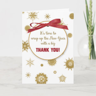 New Year Thank You For Hospitality Gold Snowflakes Card