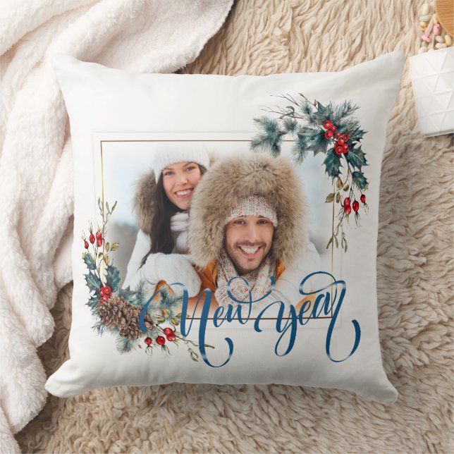 New Year Winter Photo in Blue Style Cushion (Blanket)