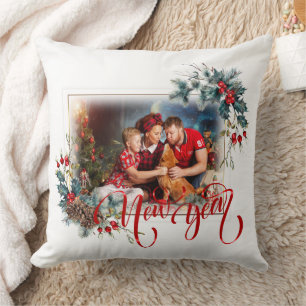 New Year Winter Photo in Red Style Cushion