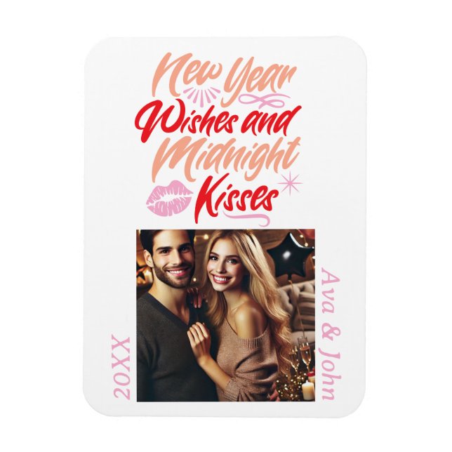 New year wishes and midnight kisses script photo magnet (Vertical)