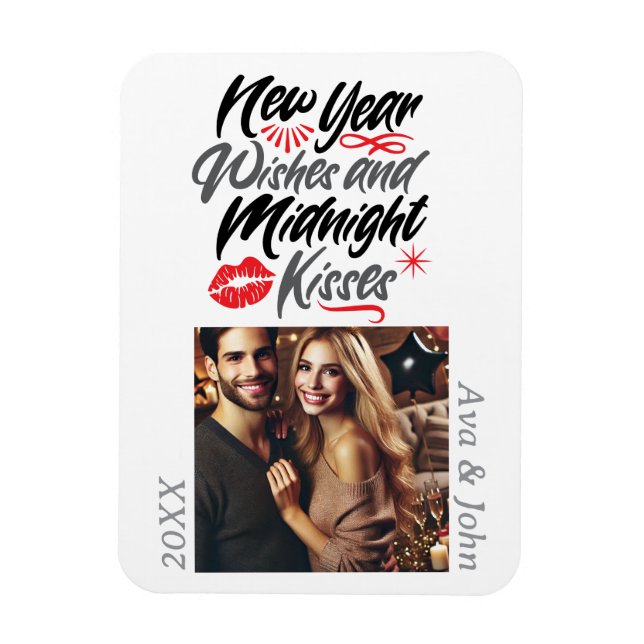 New year wishes and midnight kisses script photo magnet (Vertical)