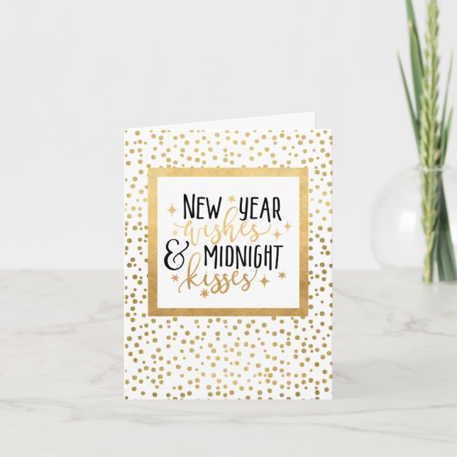 New Year Wishes Black and Gold Holiday Card (Front)