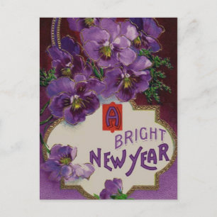 New Year With Purple Flowers Holiday Postcard