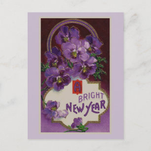 New Year With Purple Flowers Holiday Postcard