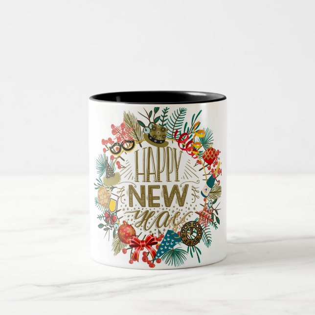 New Year Wreath Two-Tone Coffee Mug (Center)