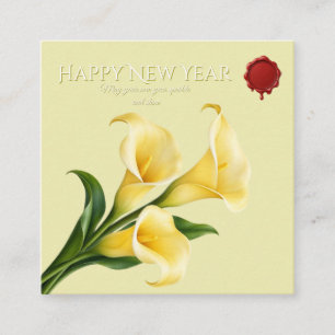 New Year Yellow Calla Lilies,Burgundy Wax Seal Enclosure Card