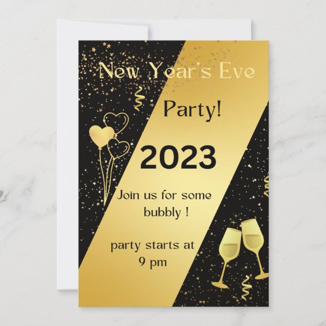 New Year's 2023 Invitation Card Gold & Black (Front)