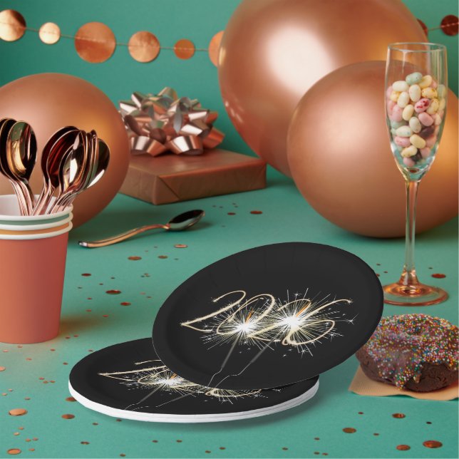 New Years 2026 Party Sparklers Paper Plate (Multi)