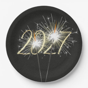 New Years 2027 Party Sparklers Paper Plate