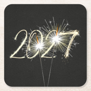 New Years 2027Party Sparklers Square Paper Coaster