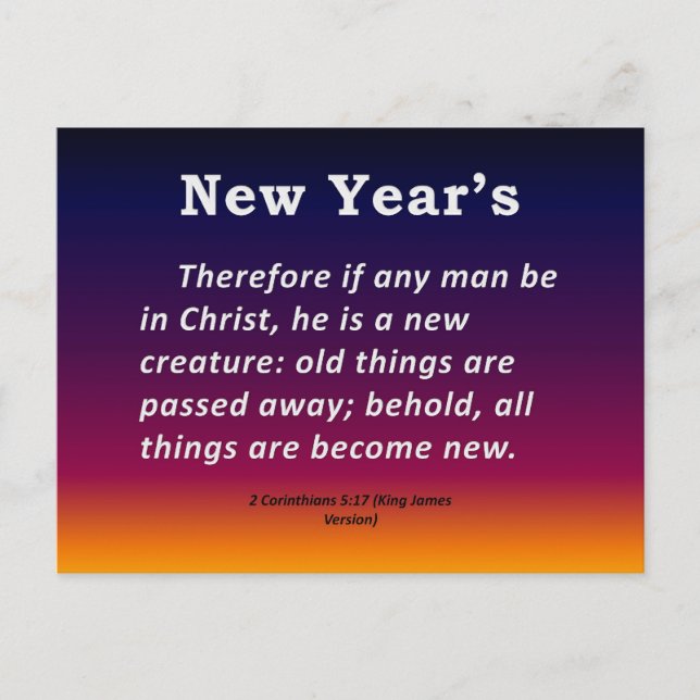 New Year's 2 Corinthians 5-17 Holiday Postcard (Front)