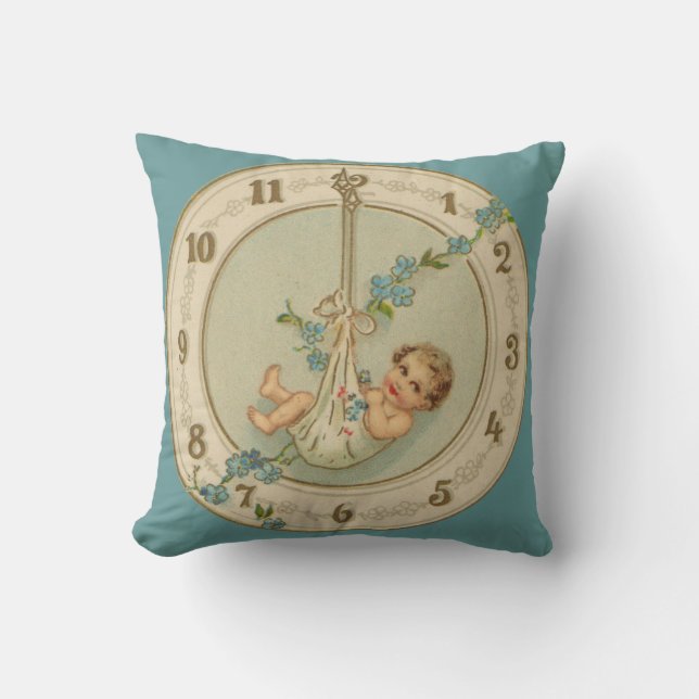 New Years Baby Vintage Clock Cushion (Front)