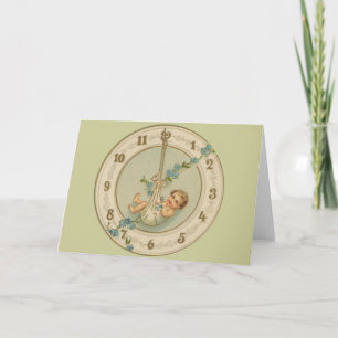 New Years Baby Vintage Clock Holiday Card