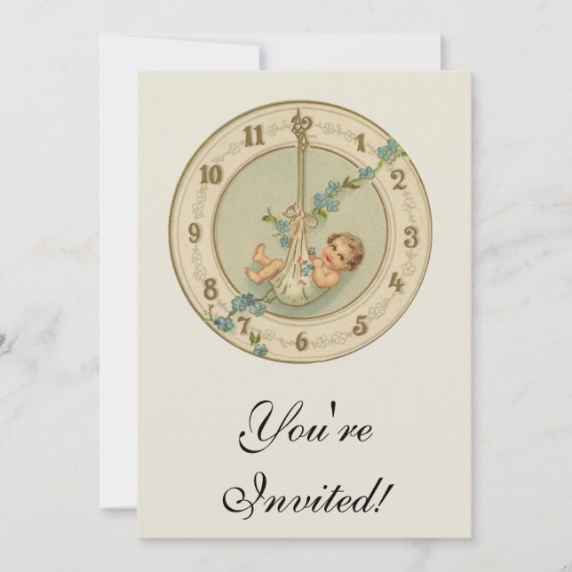 New Years Baby Vintage Clock Invitation (Front)