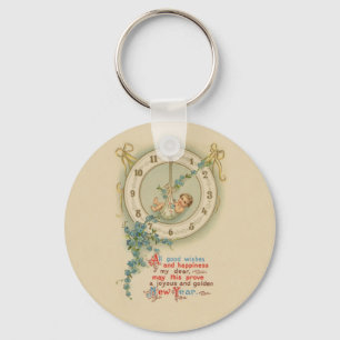New Years Baby Vintage Clock Key Ring