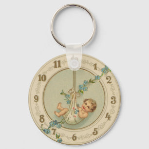 New Years Baby Vintage Clock Key Ring