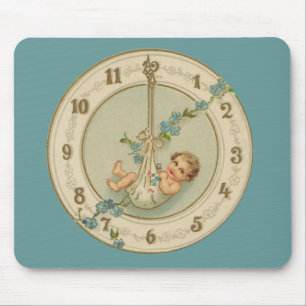 New Years Baby Vintage Clock Mouse Pad