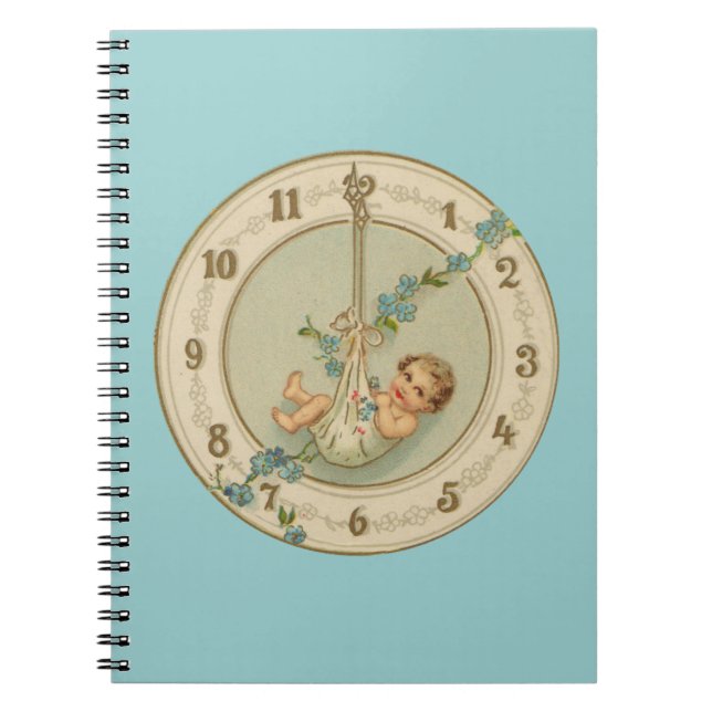 New Years Baby Vintage Clock Spiral Notebook (Front)
