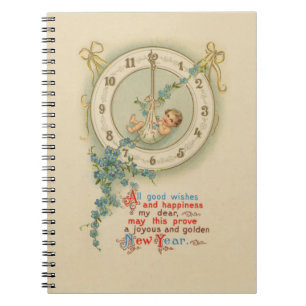 New Years Baby Vintage Clock Spiral Notebook