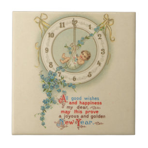 New Years Baby Vintage Clock Tile