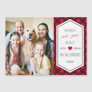 New Years Buffalo Plaid Holiday Greeting Photo