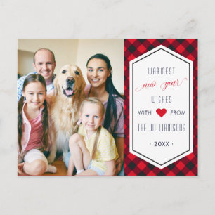 New Years Buffalo Plaid Holiday Greeting Photo Postcard