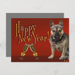 New Year's Card French Bulldog Postcard