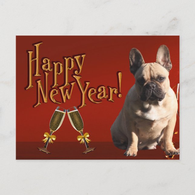 New Year's Card French Bulldog Postcard (Front)