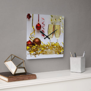 New Year's celebration SlipperyJoe's champagne spa Square Wall Clock