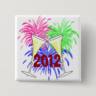 New Year's Champagne And Fire Works Button